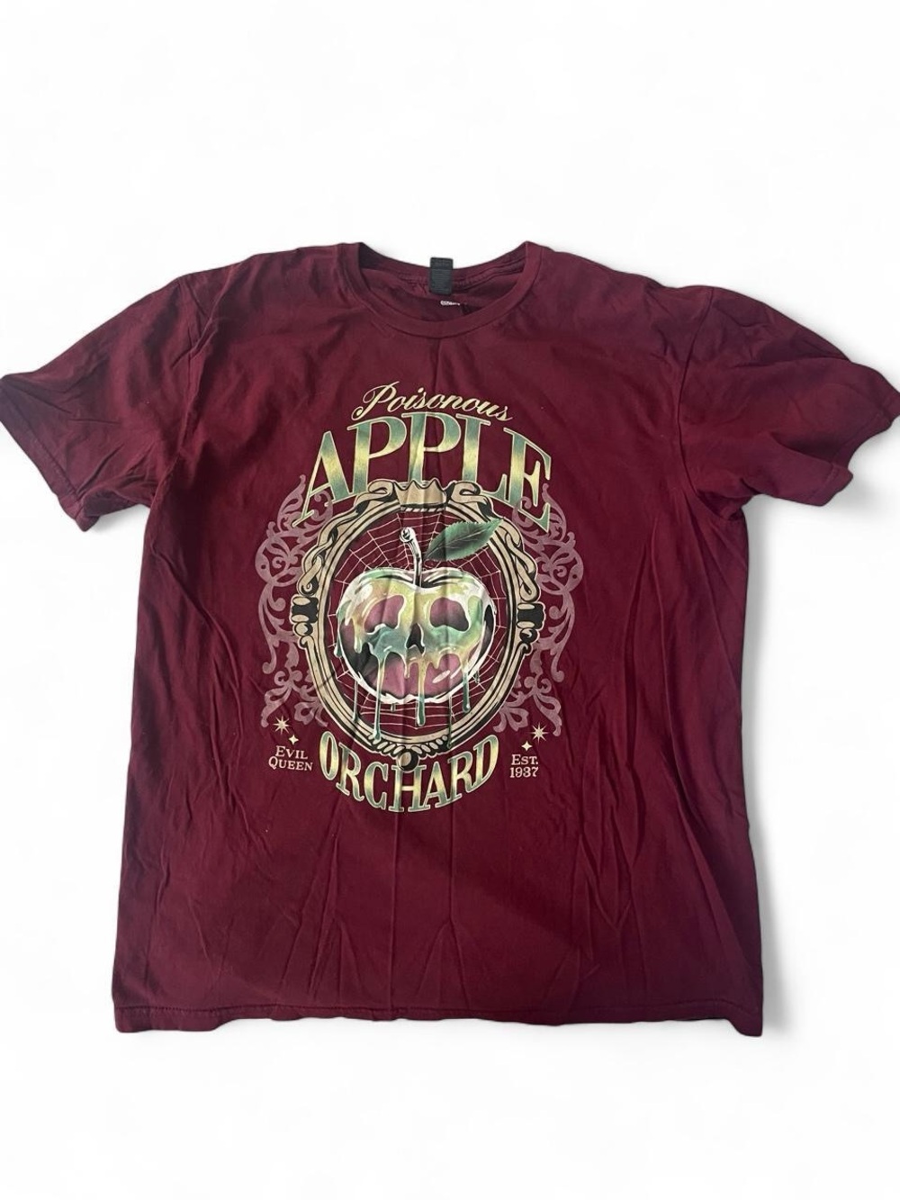 Disney Burgundy Poisonous Apple Orchard Tee with Multicolor Graphic